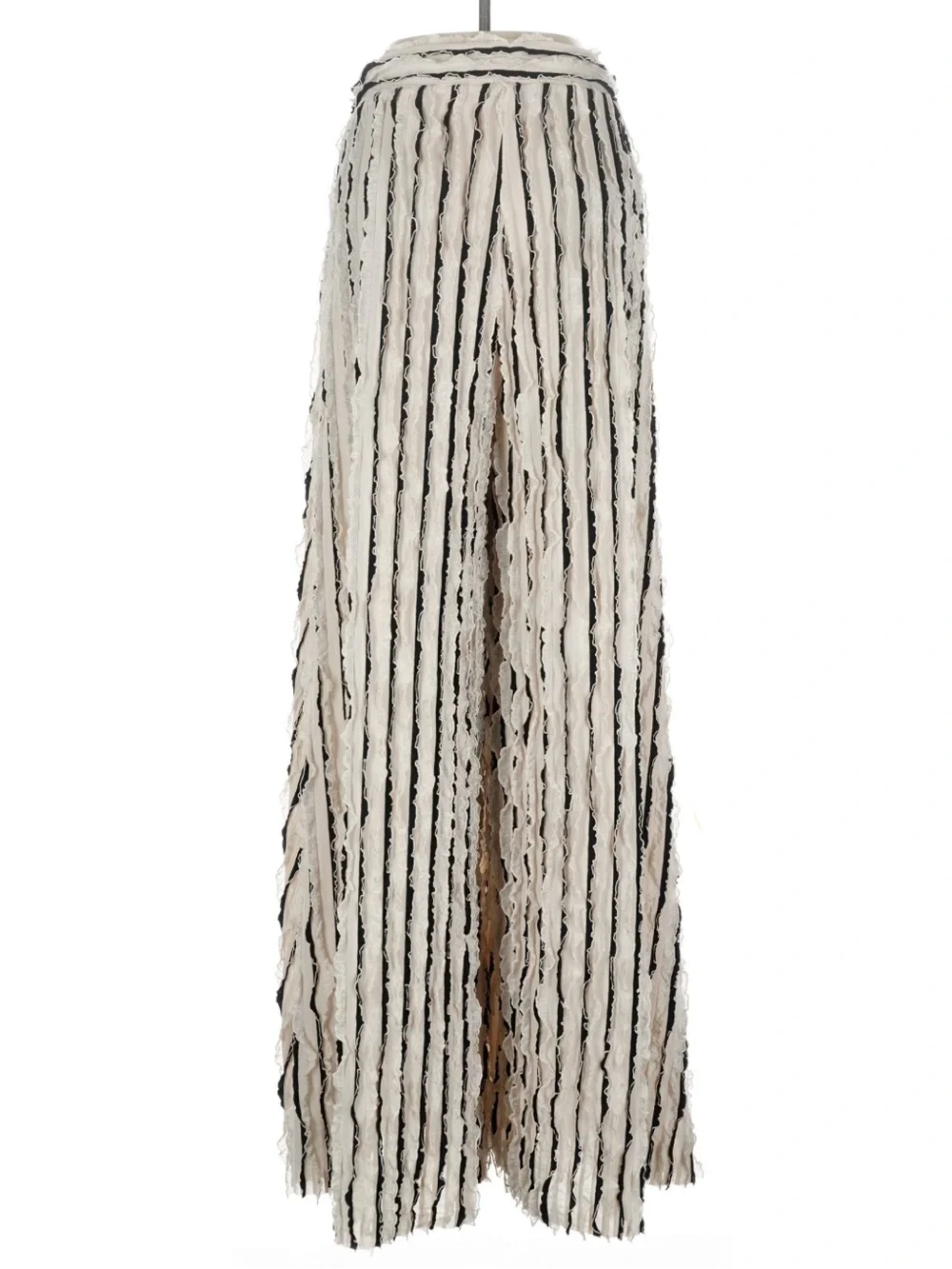 ZARA Cream Black Stripe Ruffle Knit Wide Leg Pants